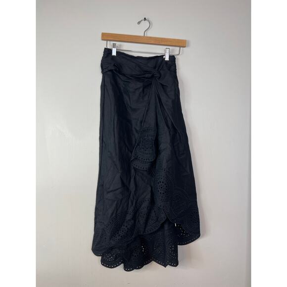 NWT A.L.C Heather Linen Eyelet High Low Black Midi Length Skirt - Picture 2 of 8